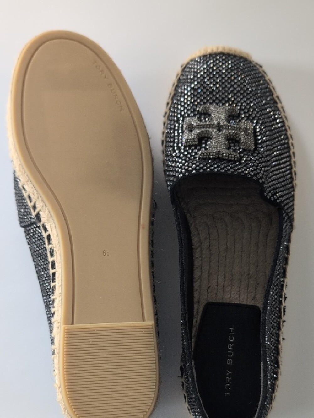 Tory Burch Black Crystal Logo Espadrille Flats - Picture 4 of 5